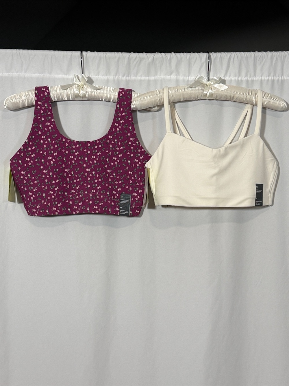 all in motion Cream Strappy Bralette & Plum Floral Scoop Sports Bra